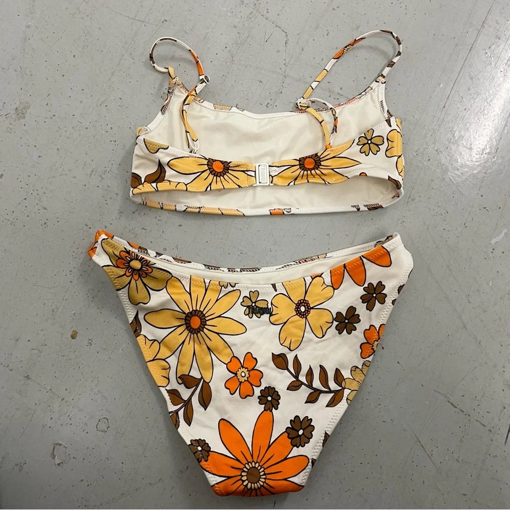 Triangl Swimwear Yellow Brown Retro Style Floral Print Bikini Size Medium
